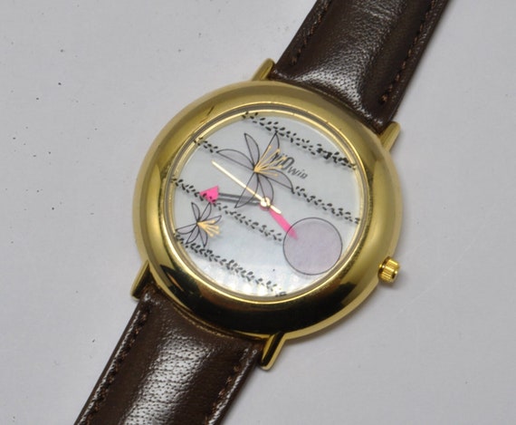 BIJOWIN Gold Watch With Printed Glass and Burgundy Bracelet  display picture 1
