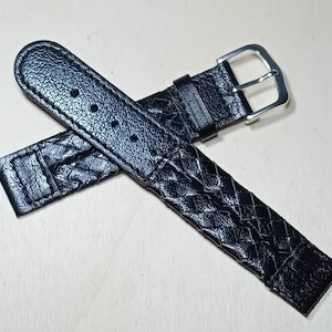 18mm, Handmade black braided leather watch strap