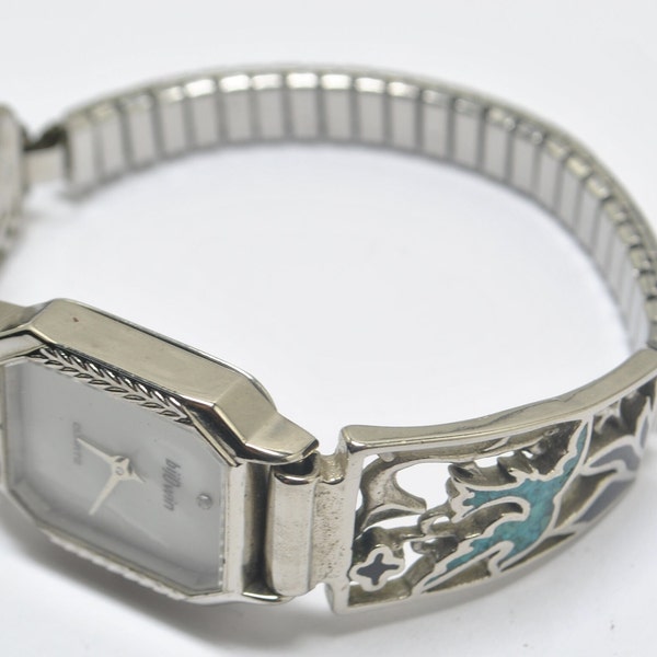 Montre BIJOWIN bracelet extensible motif oiseau avec incrustation de turquoise naturelle