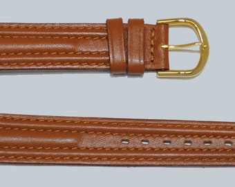 18mm, Brown leather watch strap double stitched triple bangles