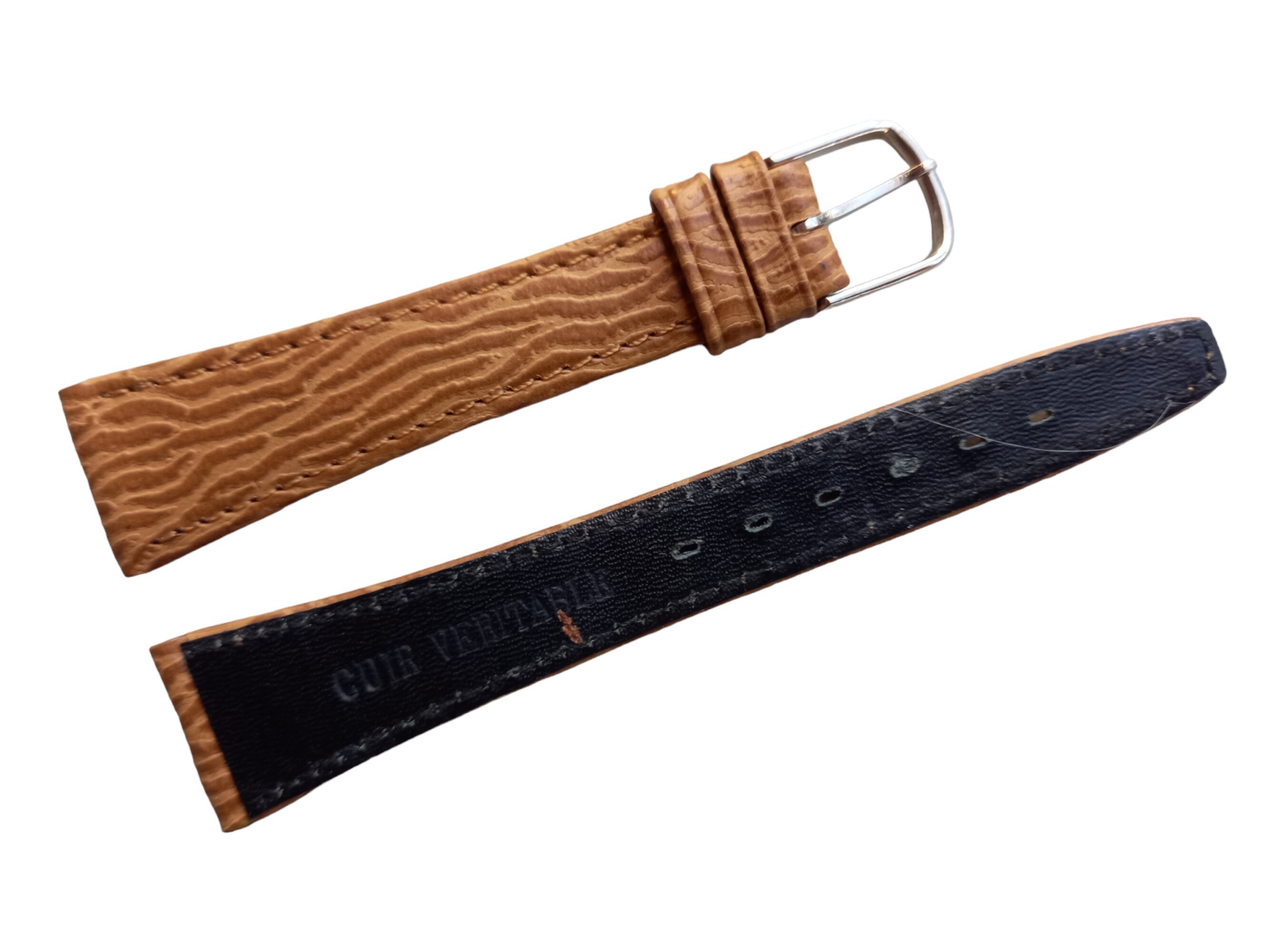 Ladies ZRC Made in France Padded Tan Pigskin 14mm Watch Band Gold Tone