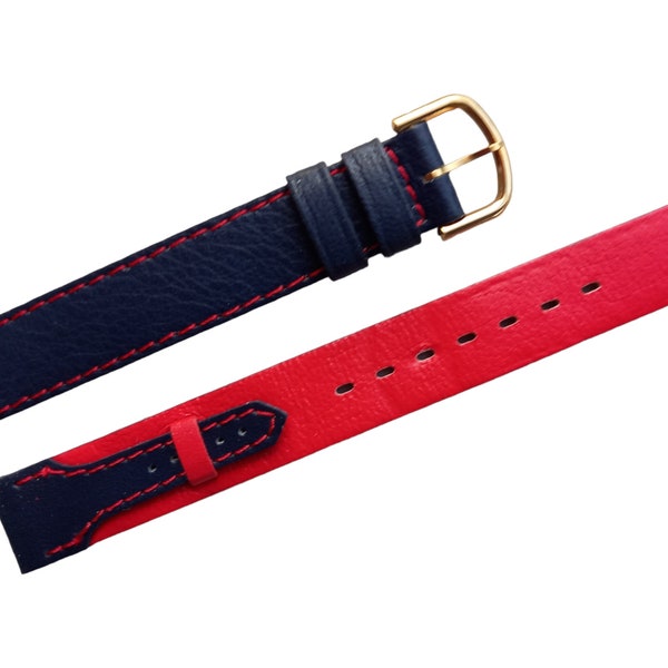 12mm Bracelet montre cuir fait mains création rouge et noir