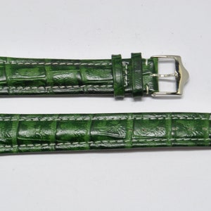 18 mm, Fliegerarmband mit Schuppenstruktur, grünes gebogenes echtes Rindsleder, Lederarmband für Uhren, grünes Leder