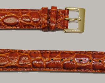 18mm, Gold domed genuine cowhide leather watch strap.