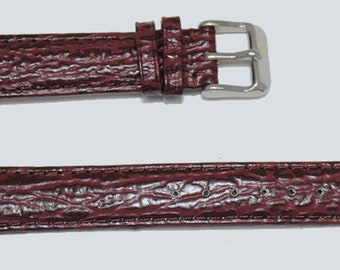 12mm, 14mm, 16mm, 18mm, Burgundy shark grain leather watch strap