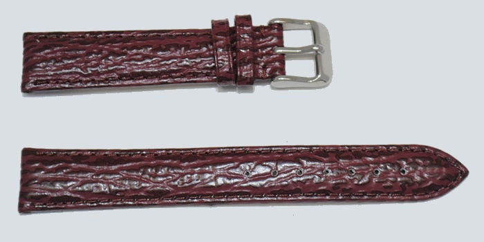 Bracelet Montre 18mm En Cuir Véritable Bordeaux – Grain « Requin », Boucle Dorée – Unisexe Neuf