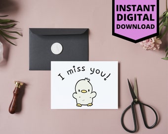 I Miss You Greeting Card, Miss You Long Distance Card, Cute Card for Girlfriend, Animal Themed Miss You Card
