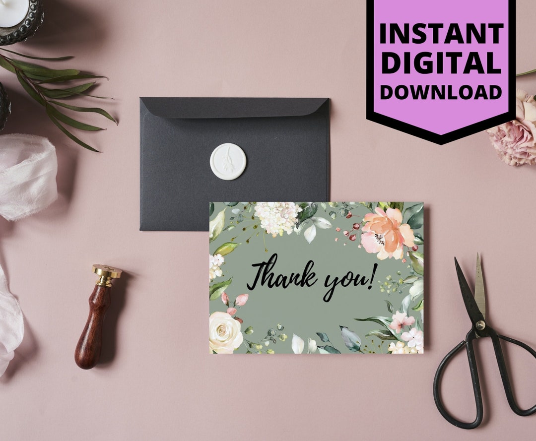 Printable Thank You Card, Digital Thank You Card, Instant Download Card ...