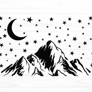 Illustration de paysage de montagne et nuit étoilée, montagne Svg, nuit étoilée, paysage Svg, forêt Svg pour sublimation ou couper des fichiers