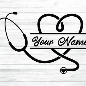 Stethoscope Heart Split Monogram Name Frame, Heart Stethoscope SVG, Nursing, Name Frame, Monogram, Nurse for Sublimation Or Cutting files