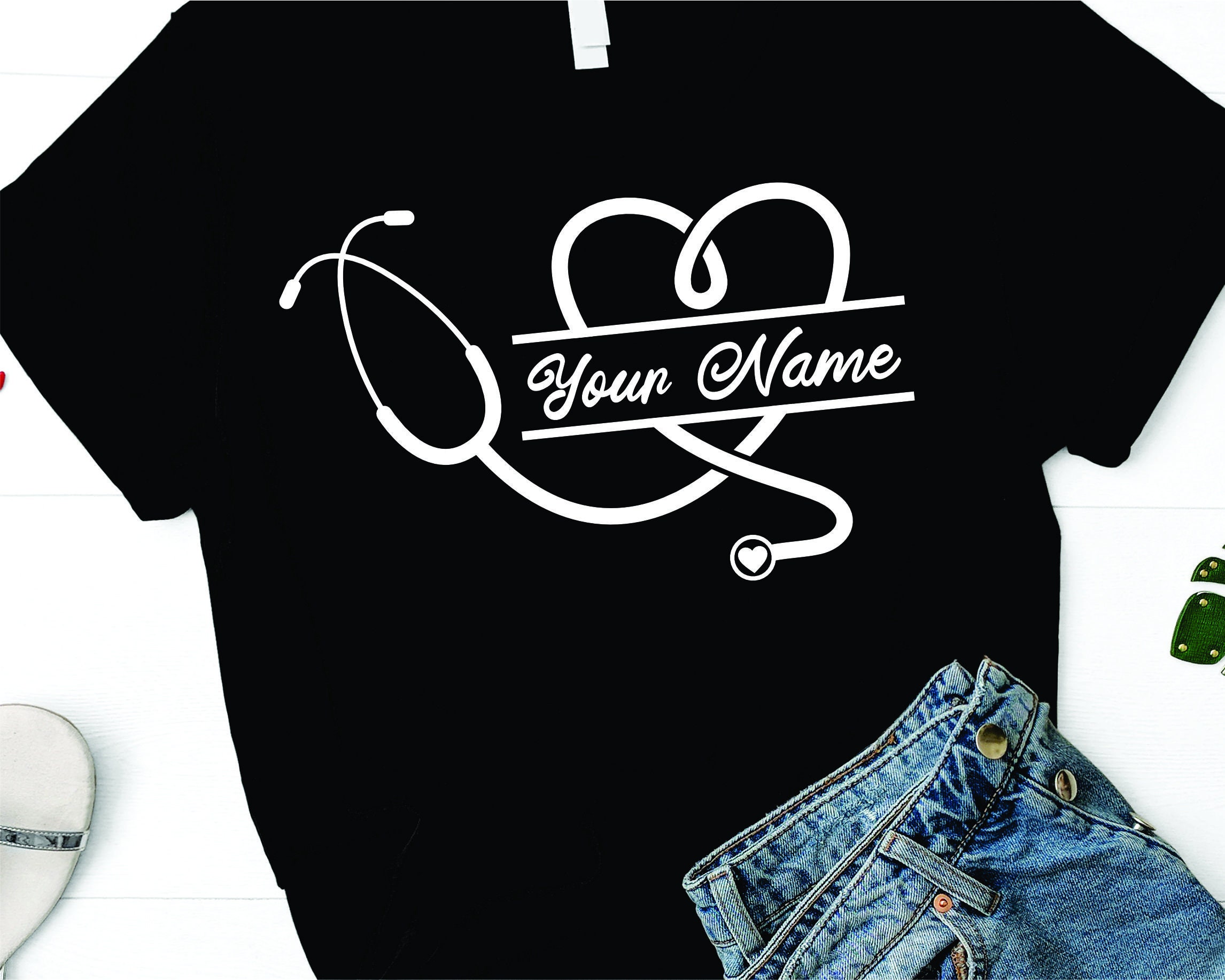 Stethoscope Heart Split Monogram Name Frame Heart Stethoscope Etsy
