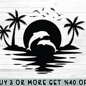 Delphin Palmen Sonnenuntergang, Delfin svg, Palmen Svg, Strand Sonnenuntergang, Palmen Svg für Sublimation oder Schneidedateien
