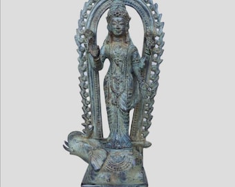 Lakshmi Sculpture, 11.5" Goddess Lakshmi Stutue, Hindu Goddess , Vintage Bronze Lakshmi Home Decor , Birthday Gift , Business Gift