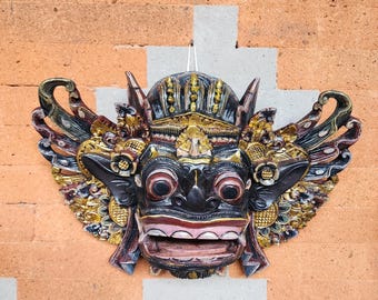 24cm  Wooden Barong Mask , Barong Mask , Balinese Mythology , Wooden Mask , Wall Decor , Home Decor , Birthday Gift