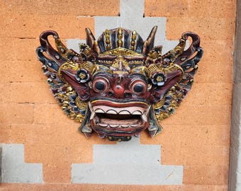 24cm  Wooden Barong Mask , Barong Mask , Balinese Mythology , Wooden Mask , Wall Decor , Home Decor , Birthday Gift
