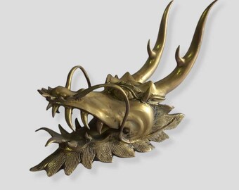 ブロンズドラゴンヘッド彫刻5.5インチ、抽象的なドラゴンヘッド彫刻