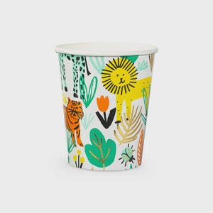 Into the Wild Jungle Animal 9 oz Paper Cups with Gold Foil Details Set of 8 for Safari Birthday Party Baby Shower Kids Tableware