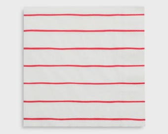 Red Stripe Paper Party Napkins: French Breton Style, Set of 16