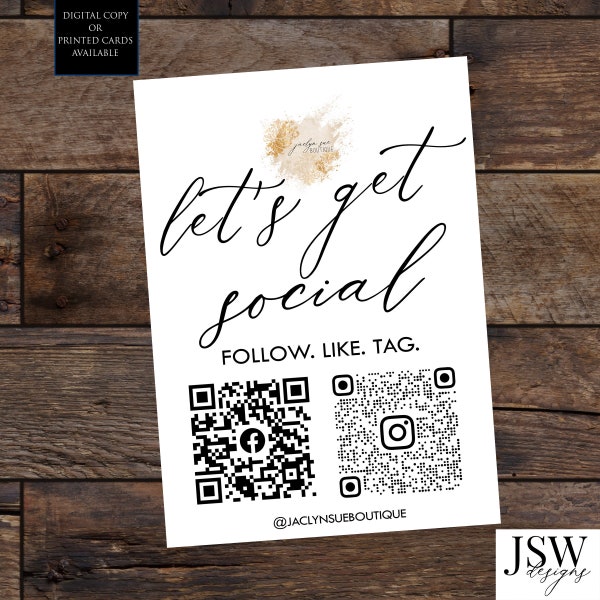 Lets Get Social Card - Business Social Card - Facebook Social Tag - Instagram QR Coder Card