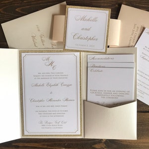 White and Gold Pocket Wedding Invitations - Gold Wedding Invitation Suite - Pocketfold Wedding Invites - Wedding Invitations