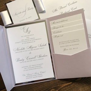 White and Silver Pocket Wedding Invitations - Silver Wedding Invitation Suite - Pocketfold Wedding Invites