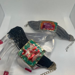 Wrist Bracelet with hand coloured Abstract Fob
