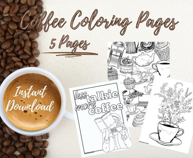 Printable Coffee Theme Coloring Pages, Instant Download Coffee Lovers ...