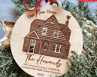 Personalised First Home Ornament . Custom New Home Christmas Ornament UK . Wood Home Bauble 2023 . New House Ornament . Housewarming Gift