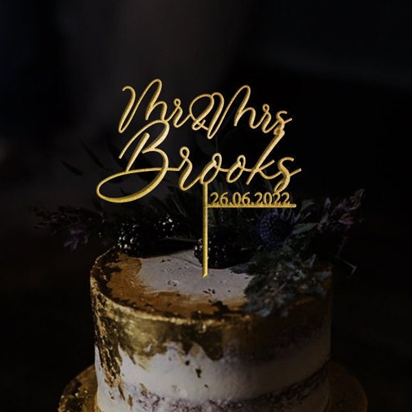 Custom wedding Cake topper / Gold Mr and Mrs Cake Toppers for Wedding/ Personalized Wedding Cake Topper /Rustic Wedding Cake Topper