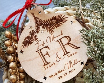 Married Christmas 2023 . Our First Christmas Ornament . Wood Personalised Christmas Ornament . Mr and Mrs Ornament . Wood Newlywed Ornament