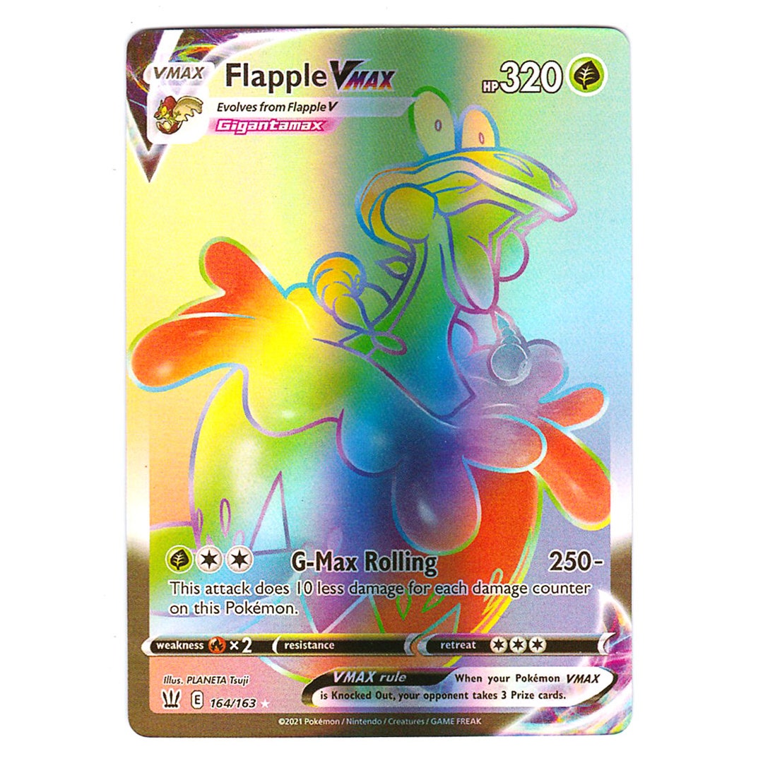 flapple vmax pokemon card value Battle Styles 164/163 Rainbow Rare [Grass][Colorless][Colorless] G Flapple VMAX #19 Prijzen |
