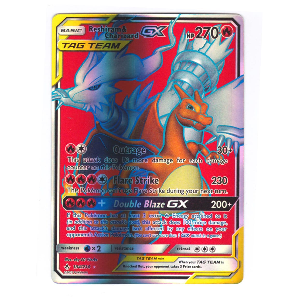 Reshiram & Charizard GX (full Art) Holo SM Unbroken Bonds 194/214