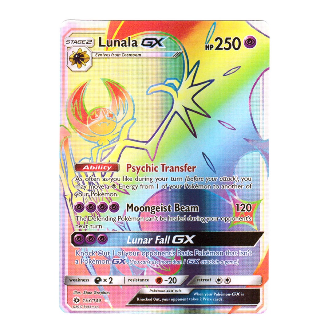 Pokemon TCG - Lunala GX - 153/149 - Rainbow Holo - Secret Rare - Always  Sleeved