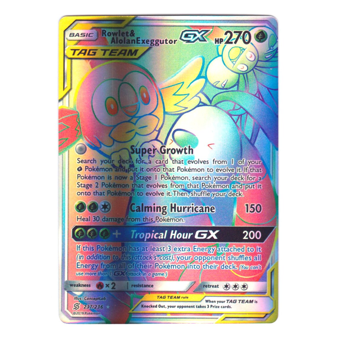 Rowlet & Alolan Exeggutor GX secret Holo SM Unified Minds - Etsy Israel