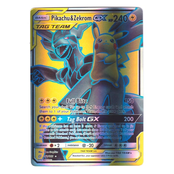 Pikachu & Zekrom GX full Art Holo SM Team up 162/181 custom -  Denmark