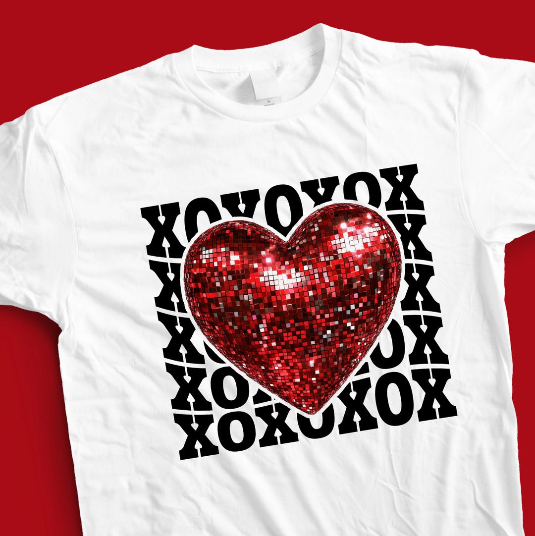 Valentines Day Digital Download Red Disco Ball Heart With XOXO Pattern ...