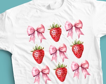 Coquette Strawberry Bows Graphic: Pink Summertime Design (Digital Download)