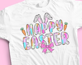 Happy Easter Bunny Ears PNG: Pastel Polka Dots (Digital Download)