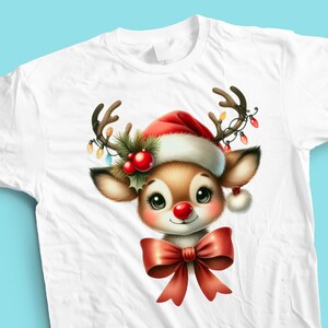 Christmas Baby Reindeer DTF Graphic | Cute Baby Reindeer with Christmas Lights on Antlers | Digital Download for T-Shirts