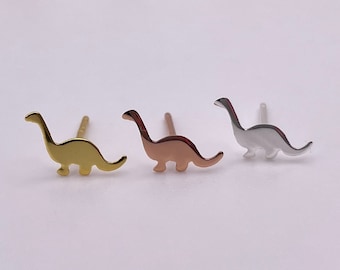 Pendientes de brontosaurio diminutos: pendientes de dinosaurio de plata de ley 925