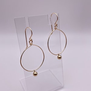 Sterling Silver Hoop Earrings: Gold Ball Charm Dangle