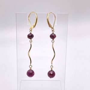 Dark Pink Sapphire Earrings, Red Dahlia Jewelry, Raw Sapphire, Precious Gemstone