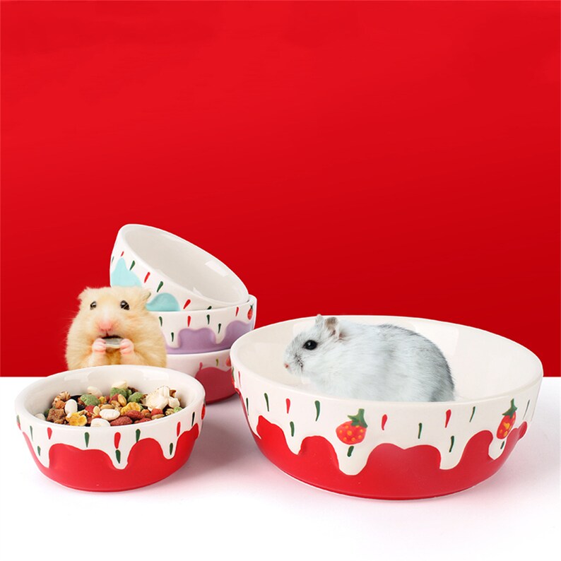 Hamster bathroom tub Hamster supplies Hamster cage decor Small animals food bowl Pink Red Blue Purple strawberry bowl Small animals bathtub 