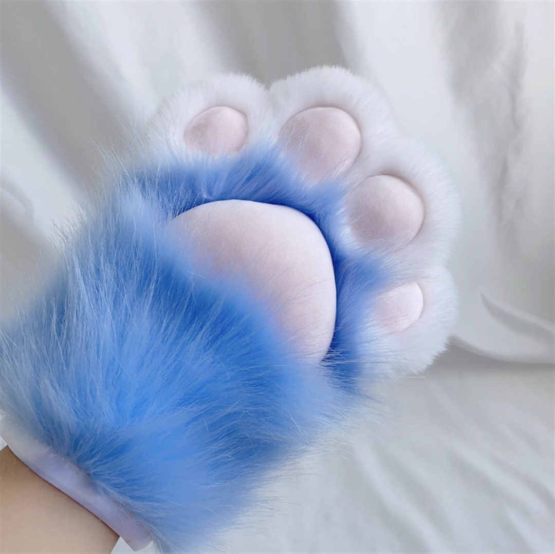 Blue&white Cat Claw Gloves Realistic Faux Fur,puppy Paws,fursuit Paw