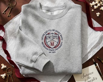 Horror Movie Rules Collegiate Crest Embroidered Shirt, Slasher Film Survival Tee, Personalized Gift with Name, Vintage Horror Sweatshirt,