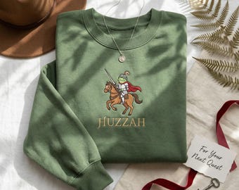 Camiseta medieval con meme del Caballero Rana Huzzah, sudadera con capucha bordada con estética Frogcore, regalo de feria renacentista con nombre, sudadera de fantasía.
