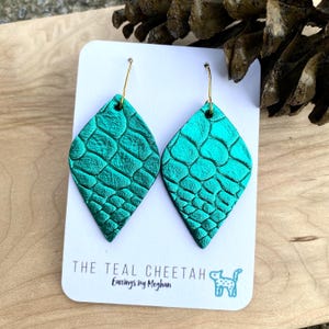 Teal Green Metallic Double Sided Snakskin Handmade Leather Earrings