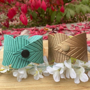Embossed Leather Leaf Cuff Bracelet