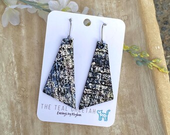 Multi Navy Metallic Double Sided Leather Handmade Earrings
