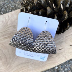 Steel Cobra Embossed Leathr Handmade Earrings